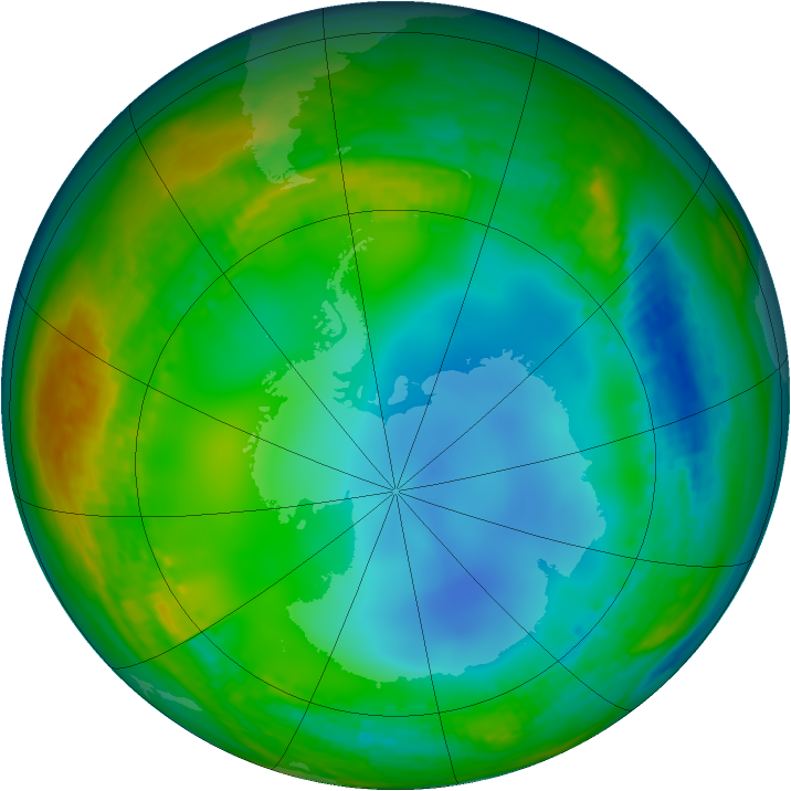 Antarctic ozone map for 07 July 2001